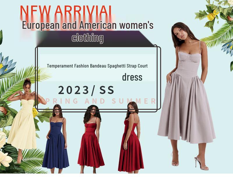 Summer New French Retro Long Dress - Court Style Spaghetti Strap Dopamine Outfit for Women
