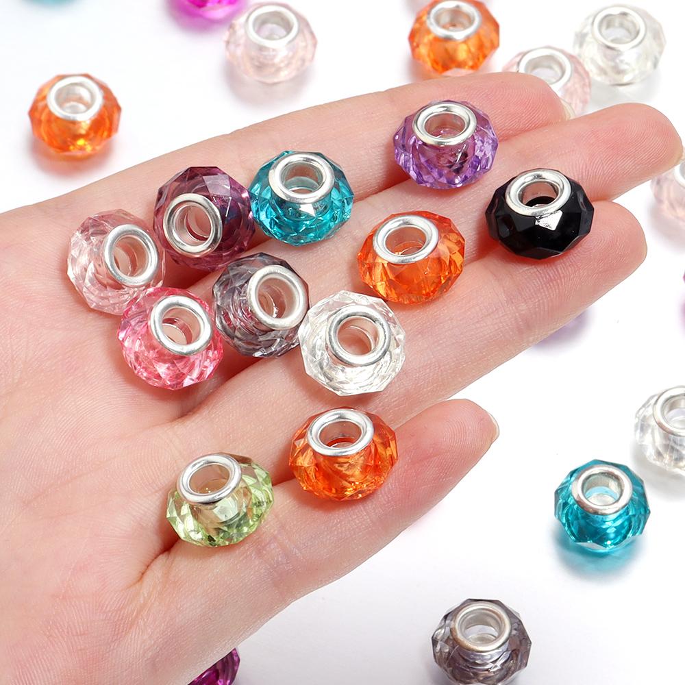 20pcs/Lot Transparent Color Faceted Resin Beads Big Hole Spacer Loose Beads for Jewelry Making DIY Bracelet Necklace