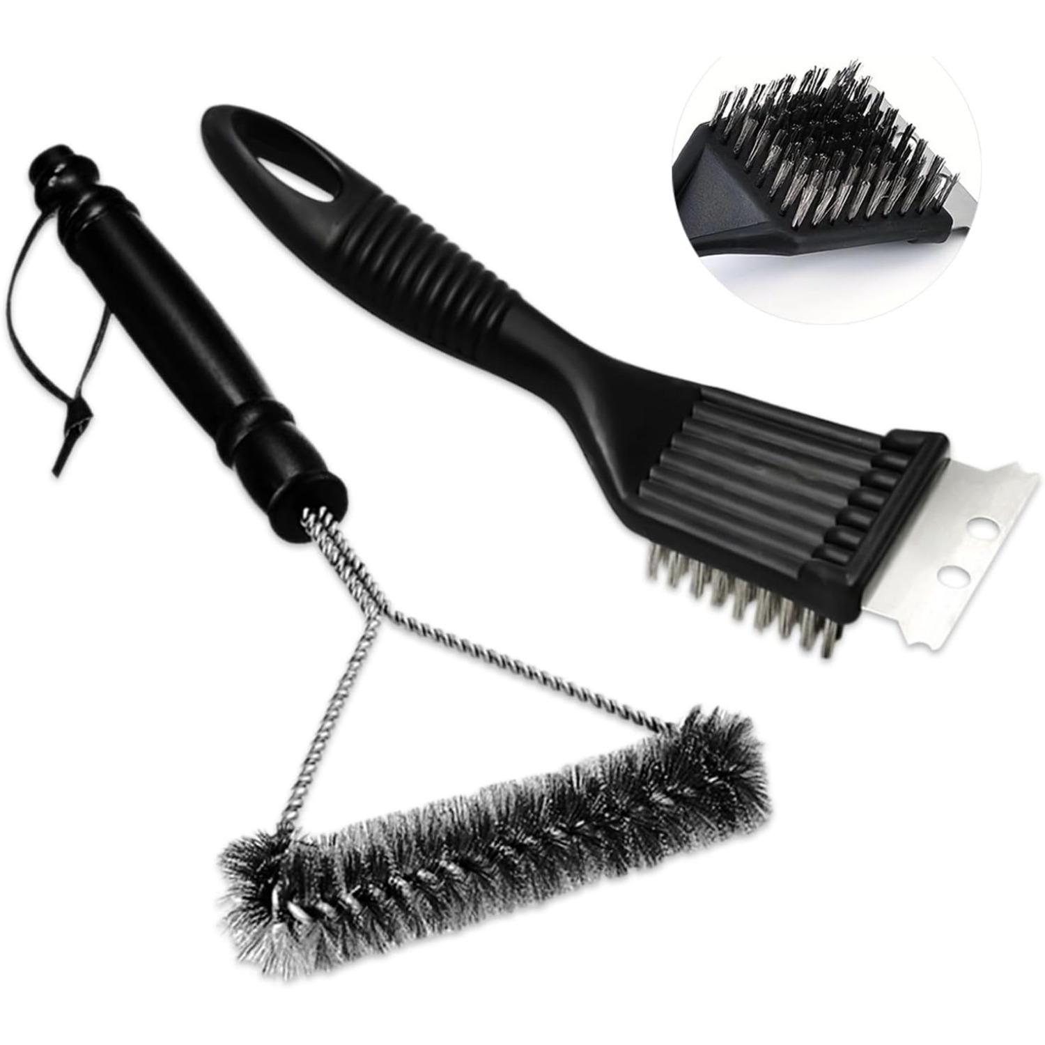 

BBQ Cleaning Kit, 2 Pcs BBQ Cleaner Cleaning Brush with Stainless Steel Scraper, 2-in-1 Grill Brush for Barbecue Grill and Oven 2-Pack чёрный
