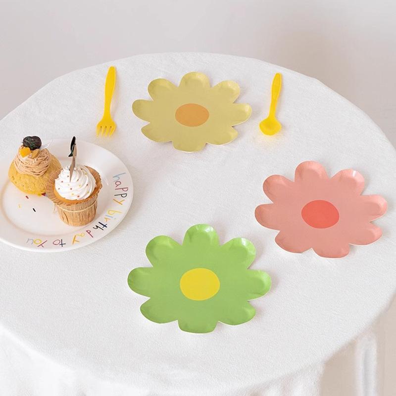 Wind Daisy Disposable Plate Children'S Holiday Party Ornament Birthday Party Cake Paper Plate Decoration