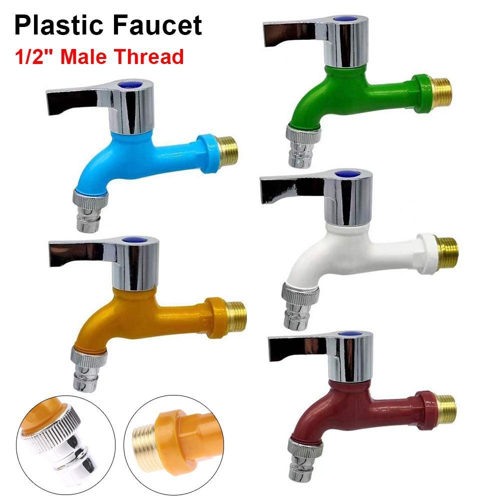

1Pcs Wall Mounted Plastic Faucet 1/2 Male Water Hose Quick Connector Garden Balcony brown
