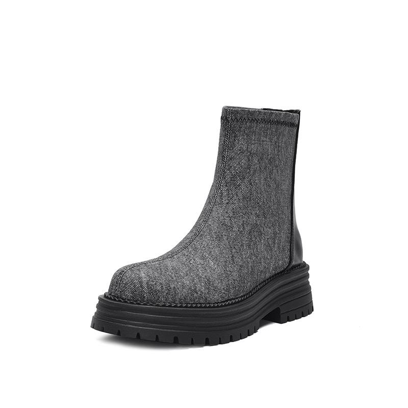 

Мода Европейская и Американская мода Короткие сапоги Новая осень 2024 Толстая подошва Высокая талия Короткие сапоги Plataforma Mujer Zapatos De Mujer 40 чёрный