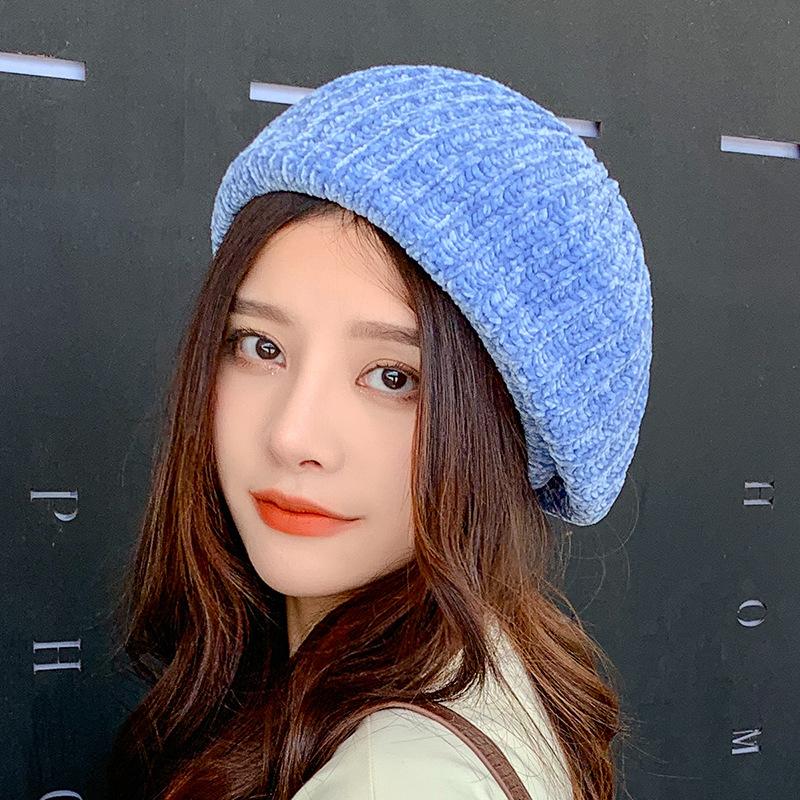 Autumn and Winter Women's Solid Color Corduroy Beret Fashionable Outdoor Warm Pumpkin Hat Artistic Painter Hat