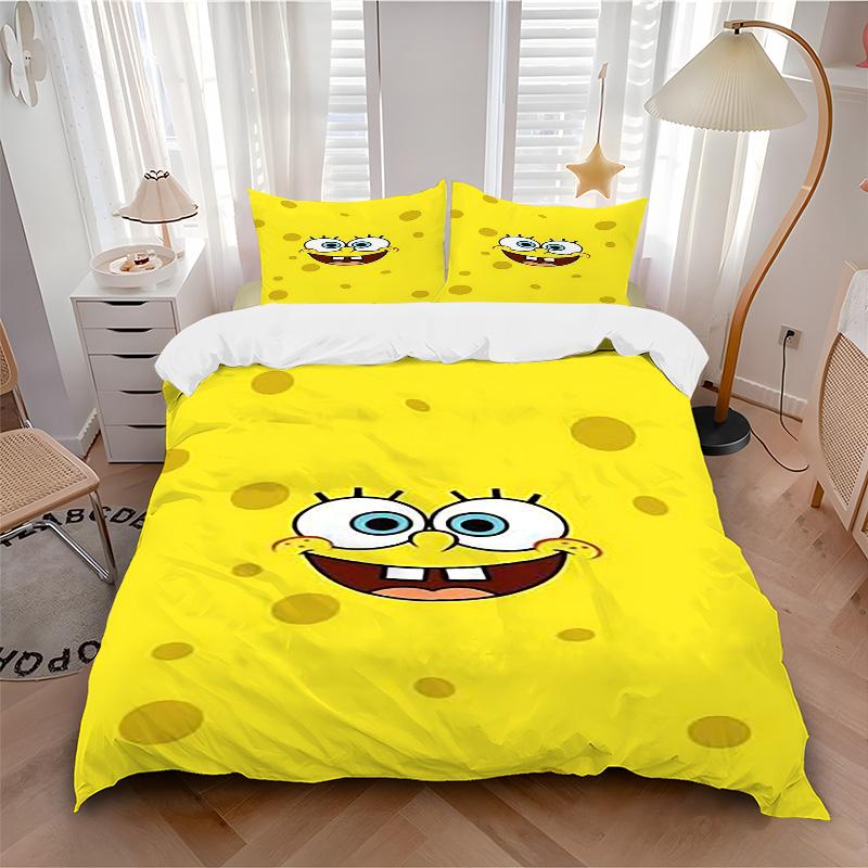Spongebob Squarepants Print 3Pcs Bedding Setduvet Cover With 2 Bedropillowcase Home Birthday Gift