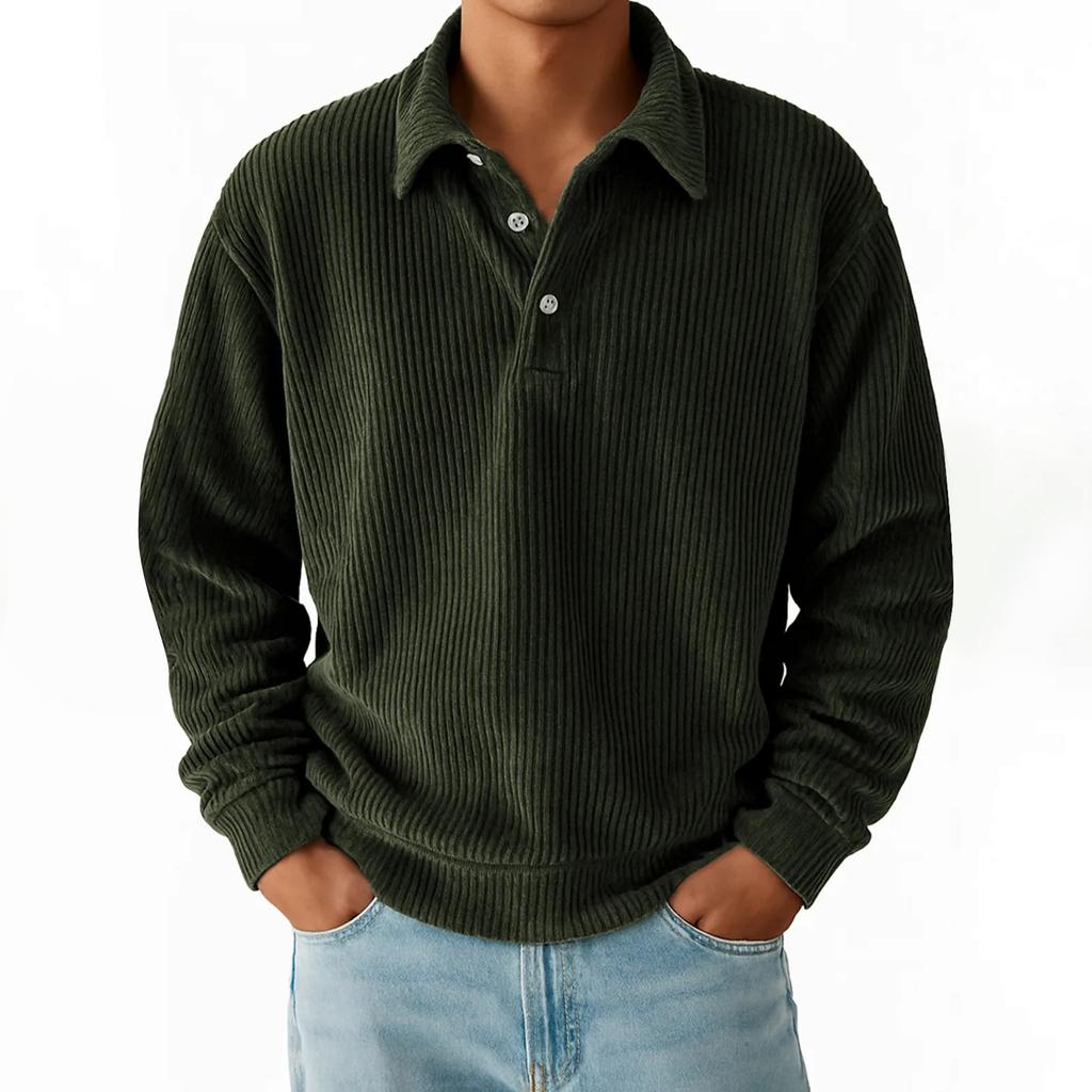Men's  Casual Outdoor Lapel Corduroy Pullover Long-sleeved Top