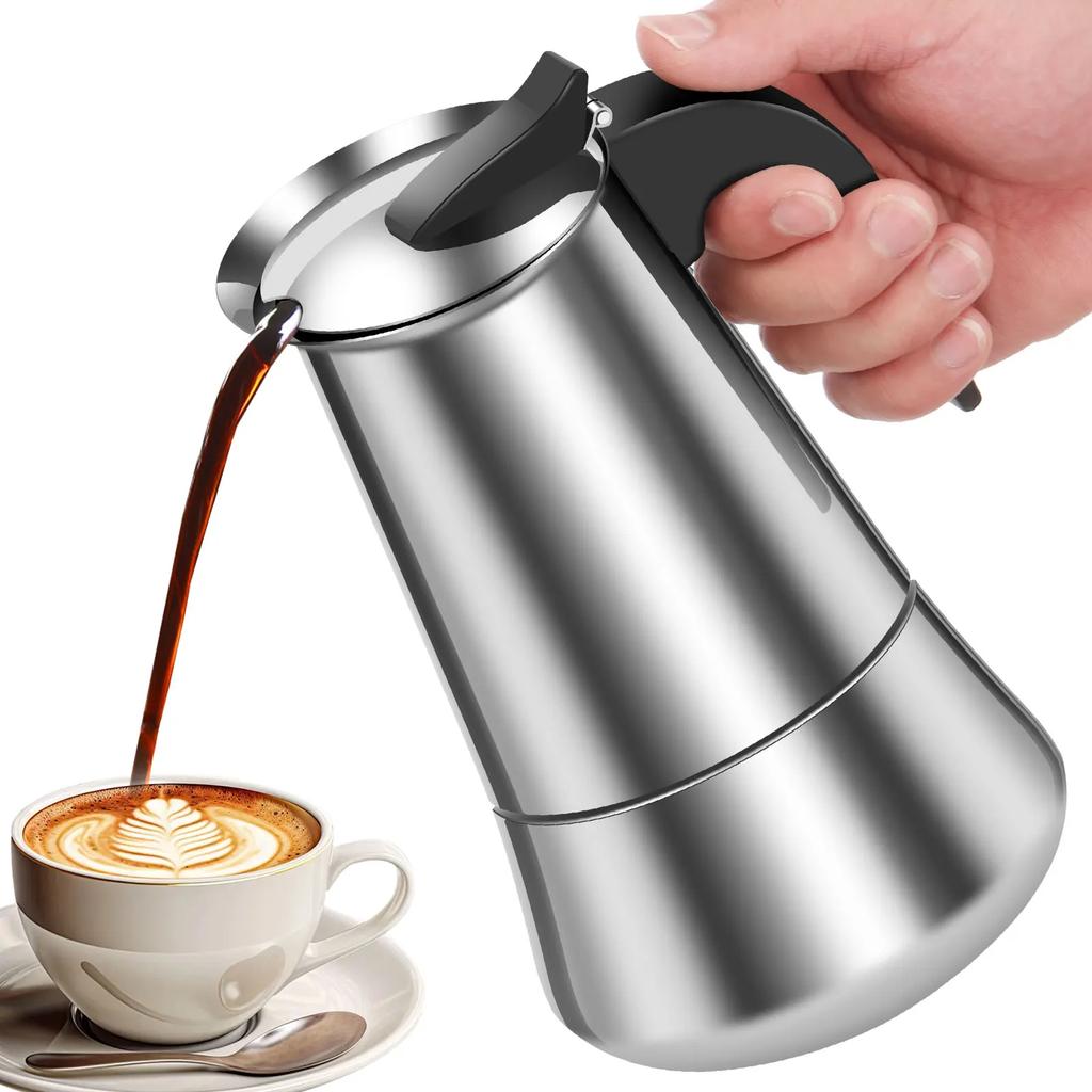 Cafeteira Expresso de Fogão Versátil Aço Inoxidável Cafeteira Moka Economizadora de Tempo Clássica Fogões de Indução para Uso Doméstico
