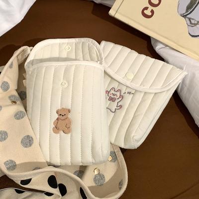 Geantă de depozitare șervețel sanitar cu broderie drăguță, pentru femei, studenți, mini husă portabilă pentru tampon sanitar, organizator pentru scutece cosmetice