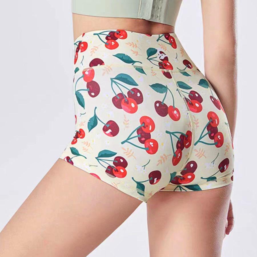 European-American High Waist Printed Sports Yoga Shorts for Women