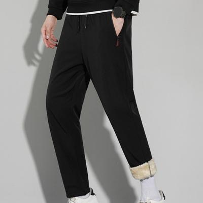 MJen Herbst-Winter-Hosen, dicker Plüsch, warm, kältebeständig, einfarbig, Reißverschlusstaschen, Kordelzug, elastische Taille, weich, gerade, für Herren, Sportbekleidung