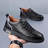 Men's Breathable White Leather Casual Sports Shoes - Soft Sole, Trendy Korean Style