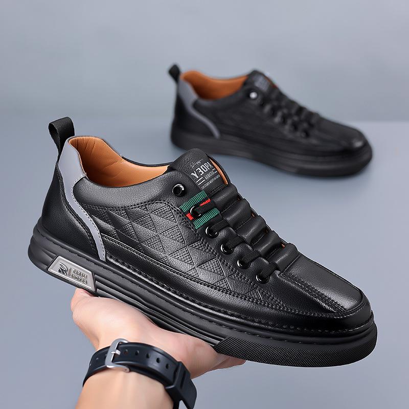 Men's Breathable White Leather Casual Sports Shoes - Soft Sole, Trendy Korean Style