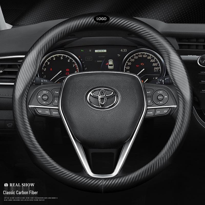 Genuine Leather Steering Wheel Cover for Toyota Camry, Corolla, Highlander, Levin, Vios with Carbon Fiber Handlebar