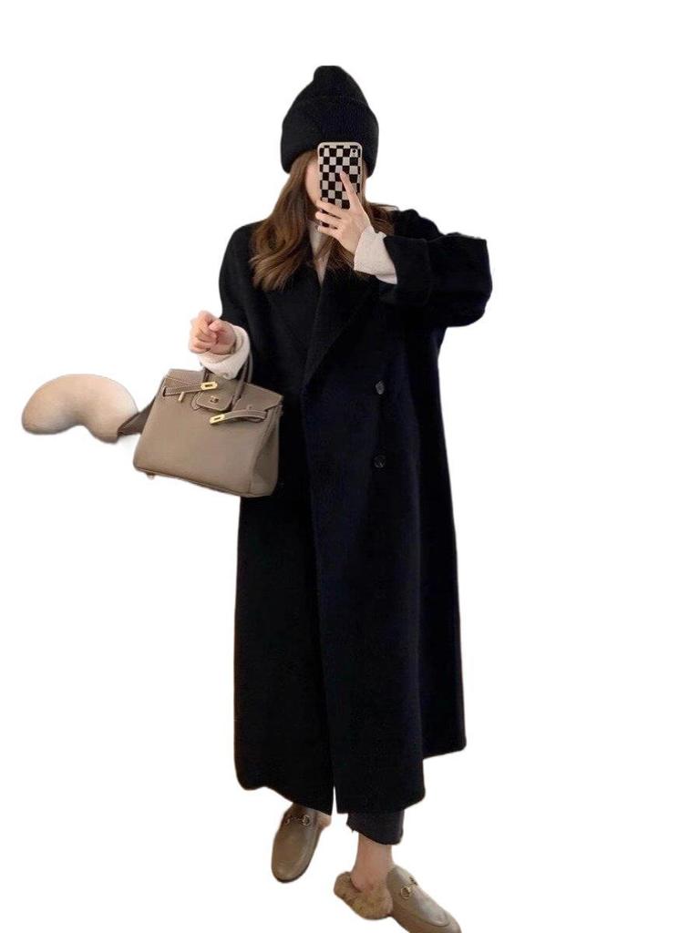 Oatmeal Double-Sided Cashmere Women's Mid-Length Coat - 2023 Autumn/Winter Korean Hepburn Style