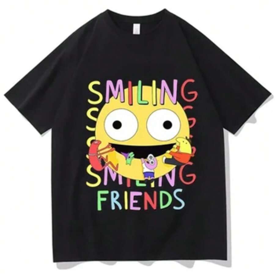 Smiling Friends Cartoon Print T-Shirt Comfortable Unisex Summer T-Shirt XXL