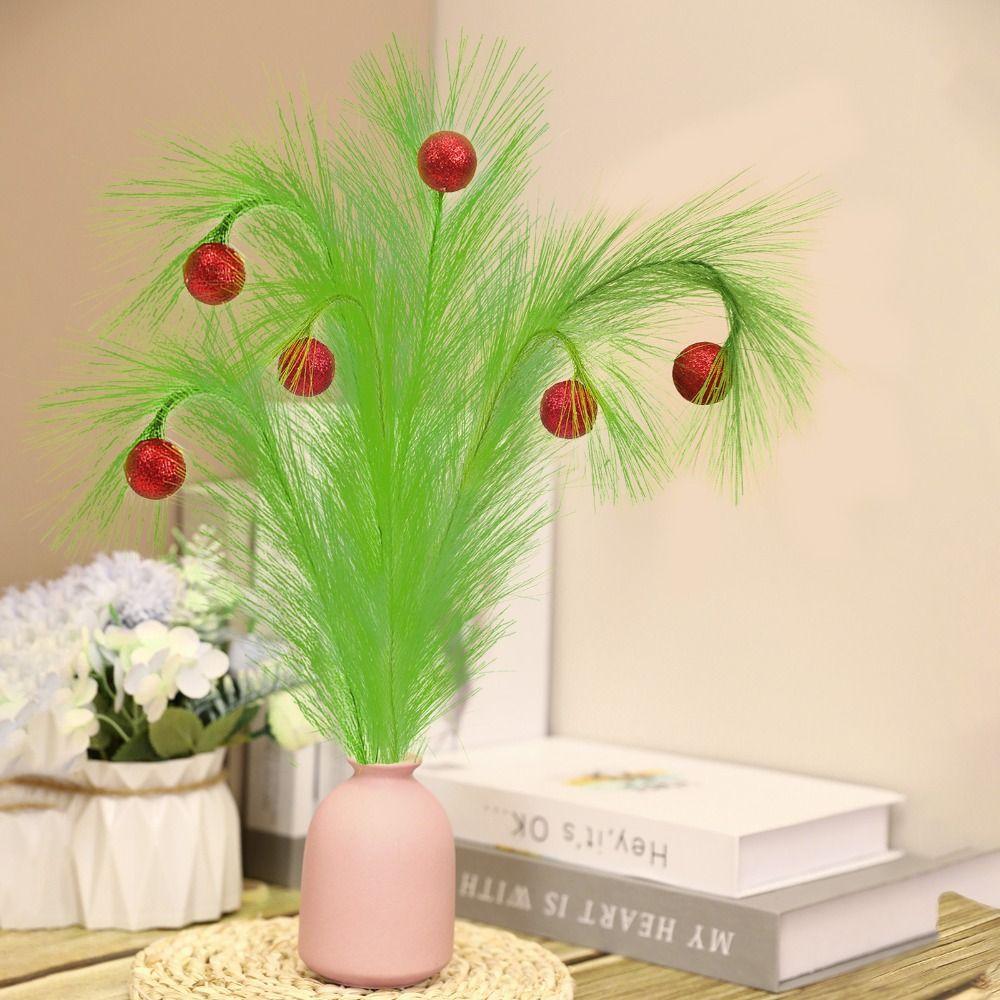 10pcs Artificial Simulation Green Plants Fake Pampas Grass Green Reed Decoration  Christmas