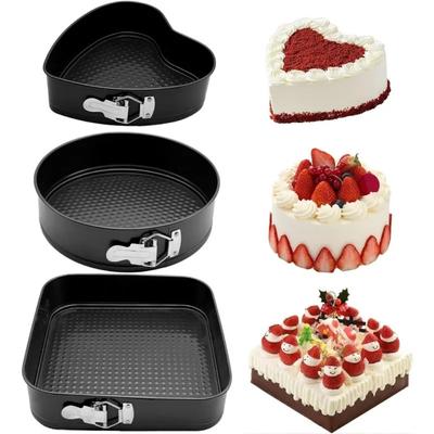Antihaftbeschichtete Kuchenformen aus Karbonstahl, Backform, Herzform, runde, quadratische Form, abnehmbarer Boden, Backform-Set, Küchenzubehör Neu