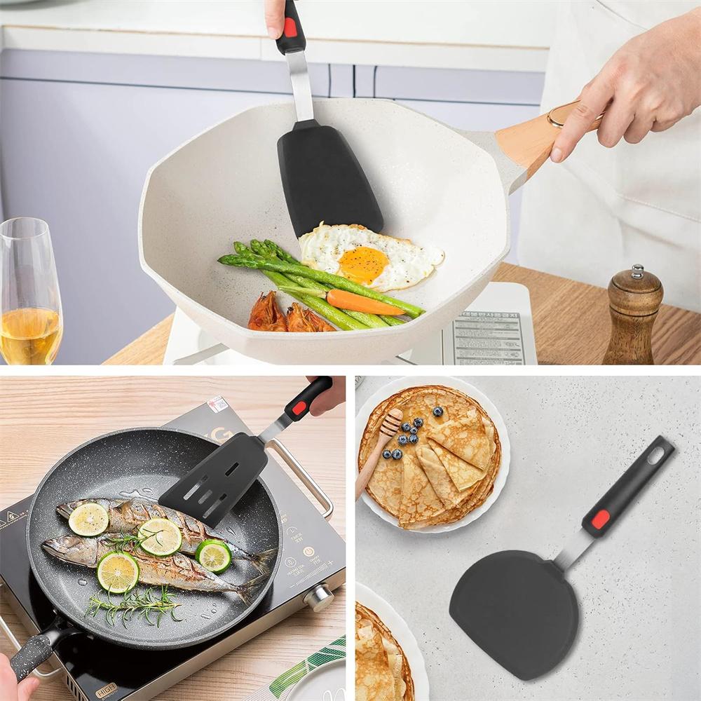 3PCS Silicone Spatula for Stick Pots High-temperature Resistant High Quality Stir Spring Steel Fry Spatula Kitchen Utensil Tools