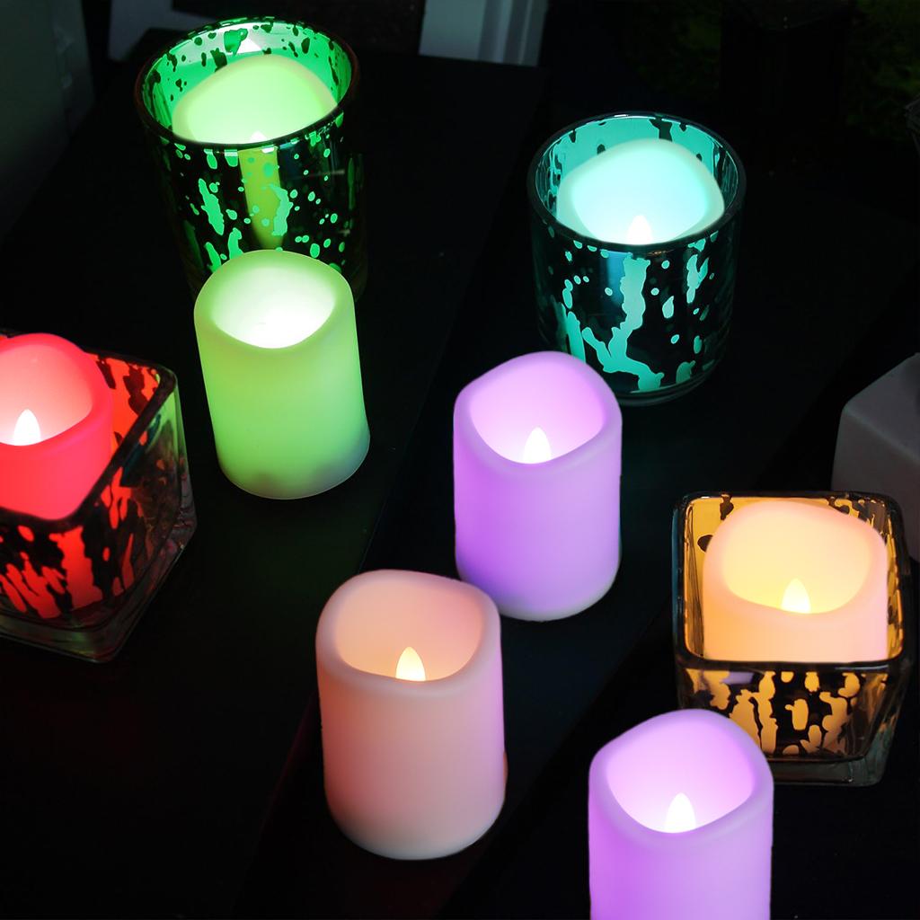 6pcs LED Candles,Battery Operated, Flameless Colorful Party Votive Candles, Home Decor, Timer Remote, Electric Candle Light Lamp