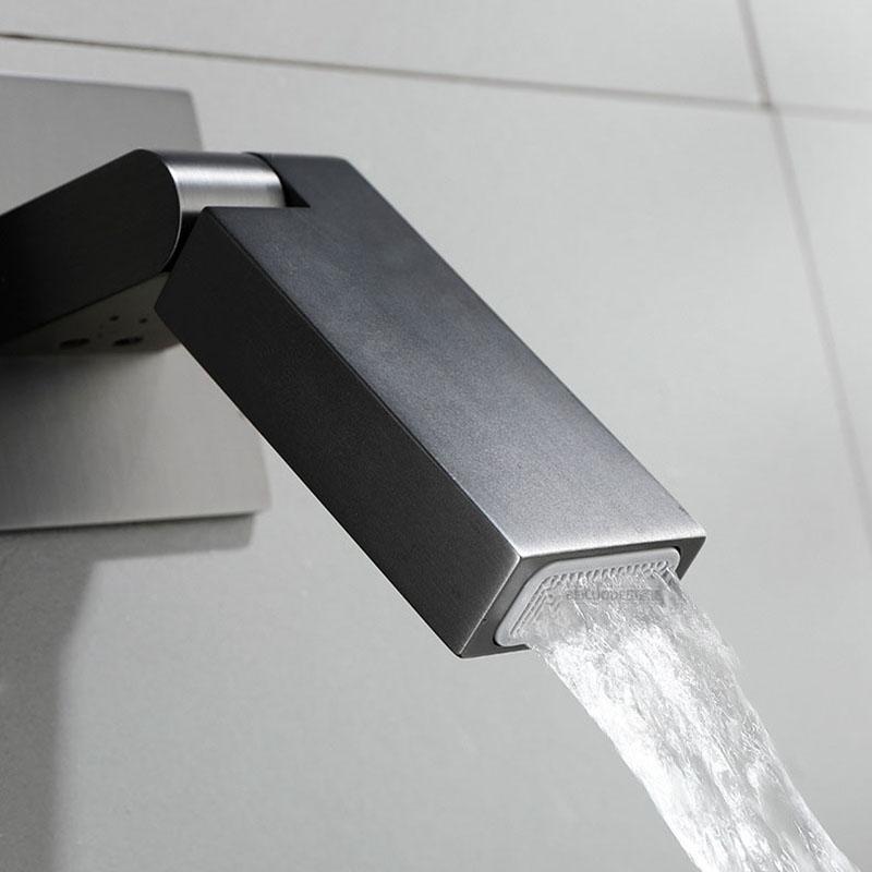 Baterie Lavoar Baie Montată pe Perete Alamă Dublă Comandă Mâner Unic Mixer Robinet Chiuvetă Apă Caldă și Rece Gri/Auriu Periat