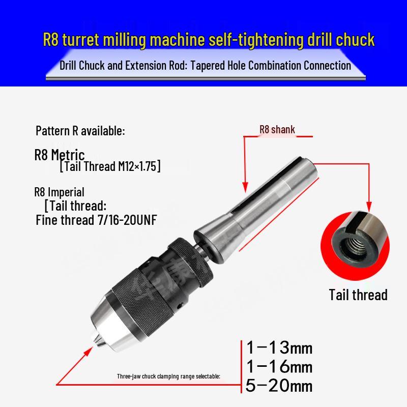 Self-Tightening Self-Locking Drill Chuck 1-13mm/1-16mm with Morse Taper Hole for Drill/Mill Machines