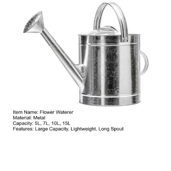 5/7/10/15L Stainless Steel Flower Waterer Can Large Capacity Lightweight Metal Watering Pot with Long Spout Garden Flower Can