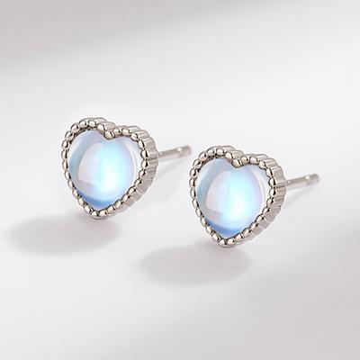 Love Moonstone Stud Earrings Fashion Temperament Ear Jewelry Light Luxury Simple High Sense