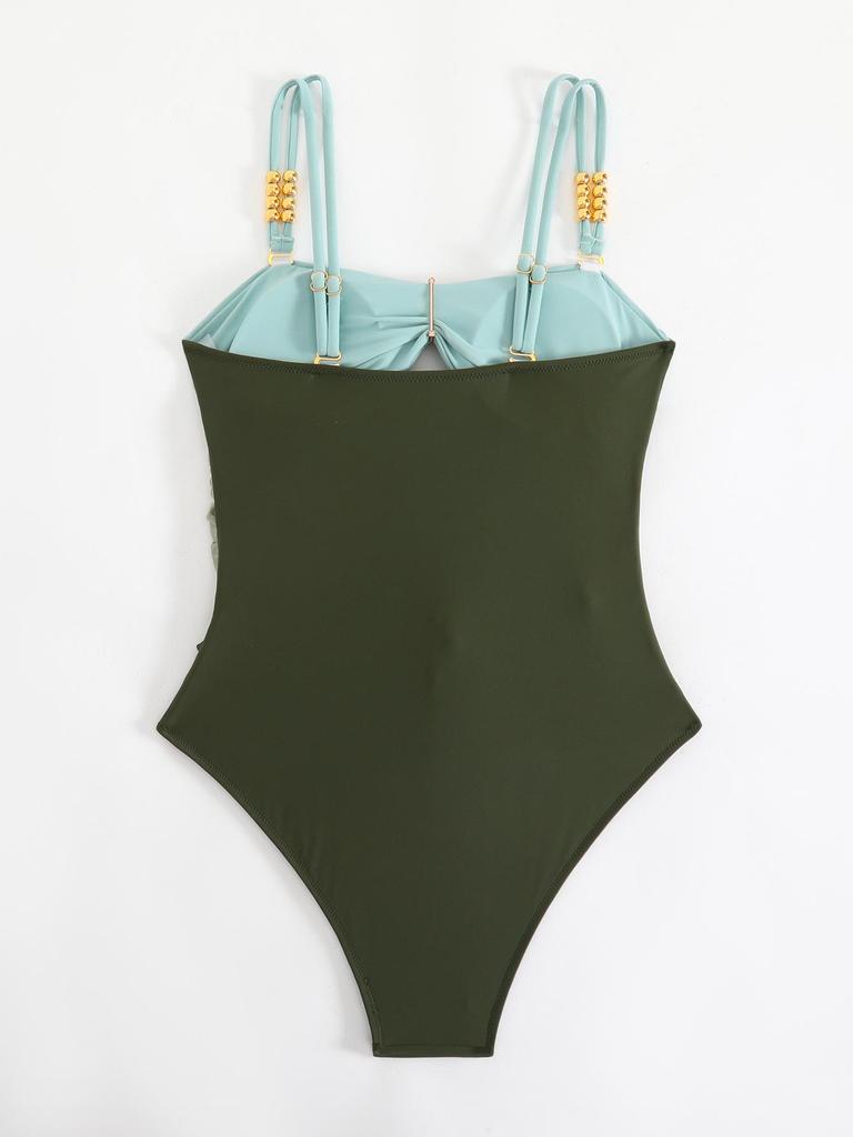 2025 Patchwork Metal Buckle Bestseller Women's One-Piece Swimsuit - European and American Beach Style