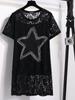 Summer Plus Size Women's T-shirt Loose Round Neck Fashion Star Medium Long Short Sleeve Top