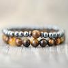 2 Pcs Natural Black Frosted Tiger Eye Stone Bracelet Men Women Gothic Vintage Beaded Brazelets Set Couple Hand Jewellery