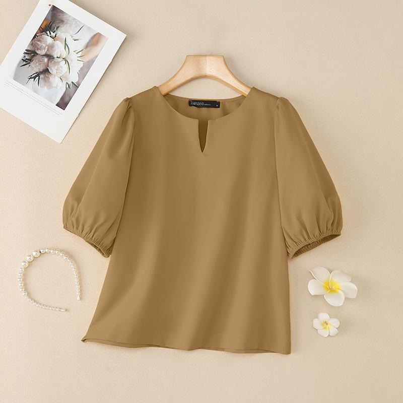 ZANZEA Women Casual V-Neck Summer Short Sleeve Blouse