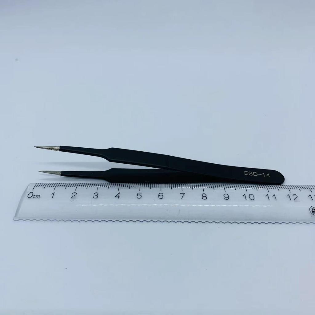 Black ESD Anti-Static Stainless Steel Tweezers Set with Bent Tip for Industrial Repair