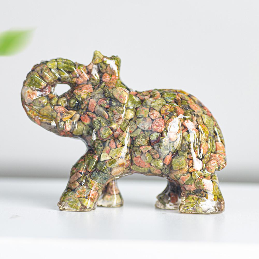 Crystal Elephant Resin Figurine With Semiprecious Stones For Office And Party Decoration