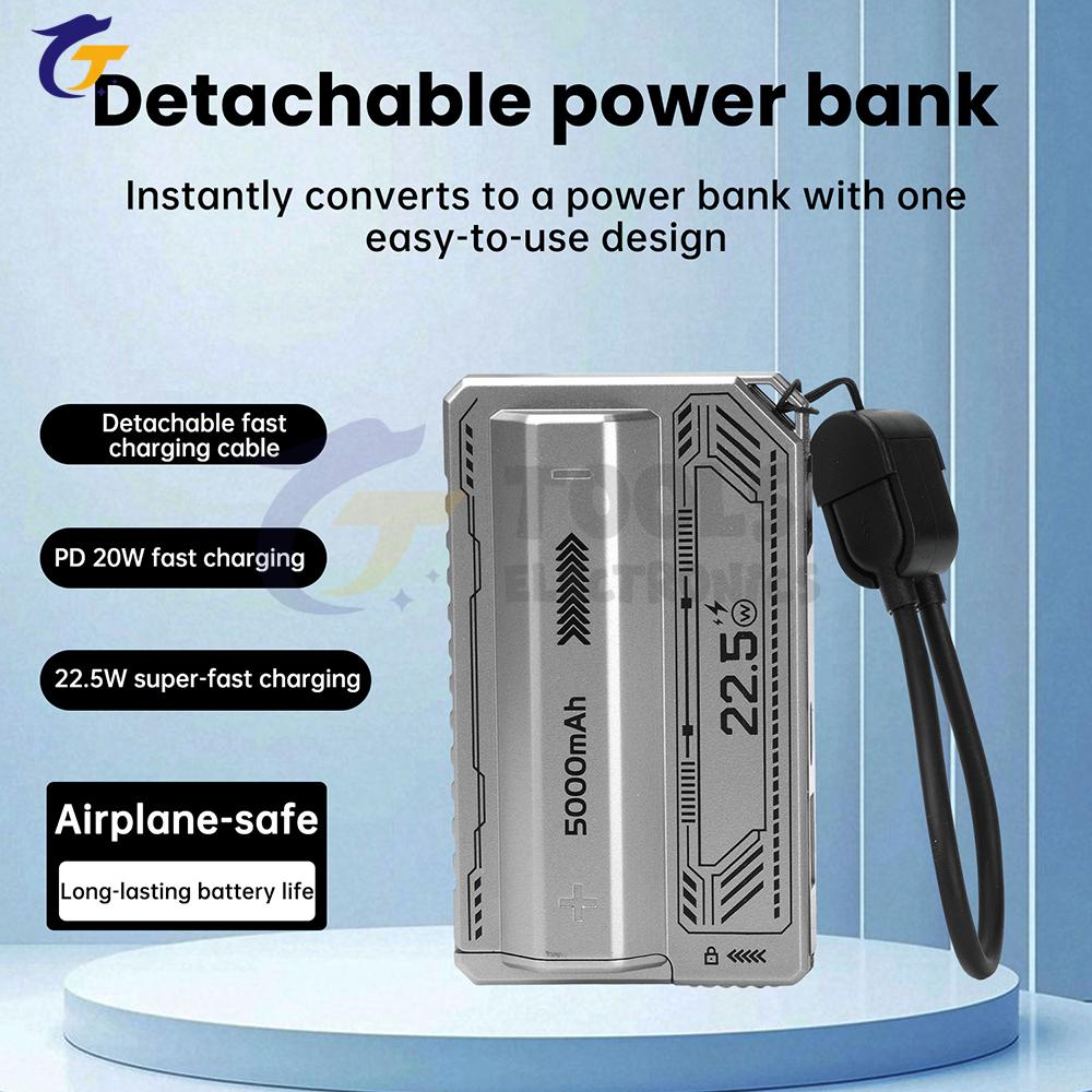 1-Piece Solder-Free 21700 Power Bank Case PD 20W Fast Charging with Built-in Cable Detachable DIY Battery Case-no Battery