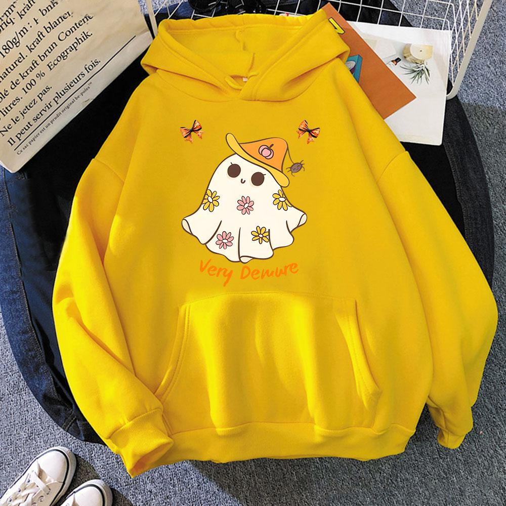 Not Too Spooky Very Demure Hoodies Cartoon Halloween Print Sweatshirt Ghost Print Top Men Women Clothes Long Sleeved Top