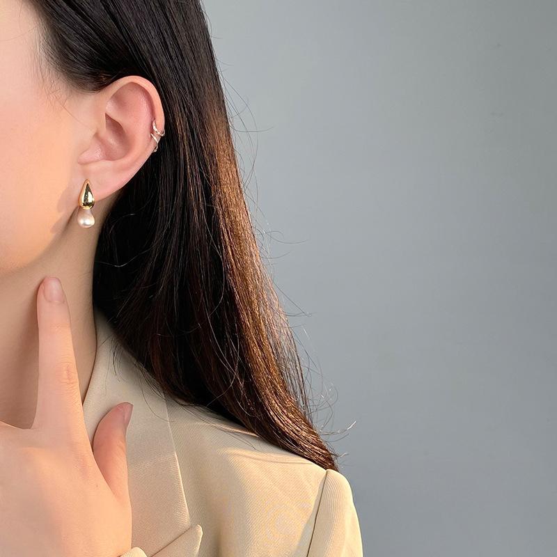 Heavy Industry Two-color Rear-hanging Water Drop Earrings for Women Fashionable and Handsome All-match New Ear Dresses