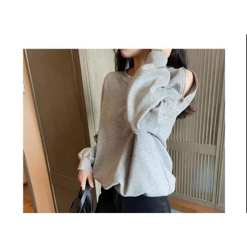 Women S Oversize Thin Autumn Long Sleeve Zip Off Shoulder Hoodie Loose Fit Solid Top