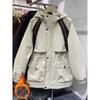 Womens Thick Padded Hooded Coat With Contrast Trim Cinched Waist Long Sleeve Winter Jacket Casual Daily Wear
