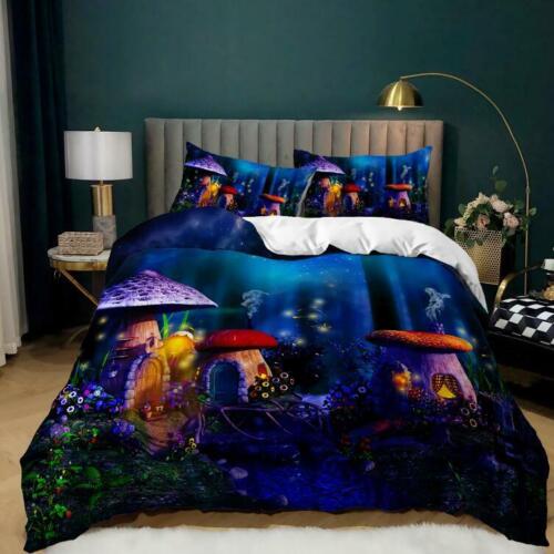 Mushroom World Quilt Duvet Cover Pillowcase Bedding Set Single Double King Size