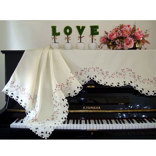 HIMENO Upright Piano Cover with Floral Embroidery and Openwork Design, Beige, Fits Standard, Upright, and Digital Pianos, Keyboard, and Keyboard Cover