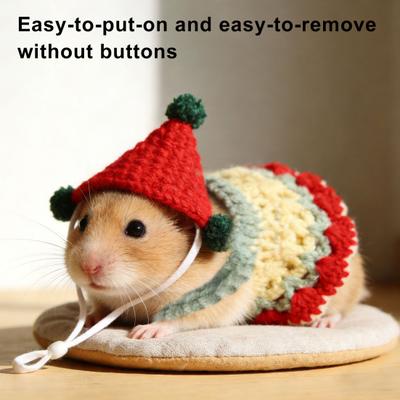 1 Set Abbigliamento per Criceti Cappello a Maglia con Cinturino Regolabile Top all'Uncinetto Costume per Criceti Porcellini d'India Piccoli Animali Accessori Forniture per Animali Domestici
