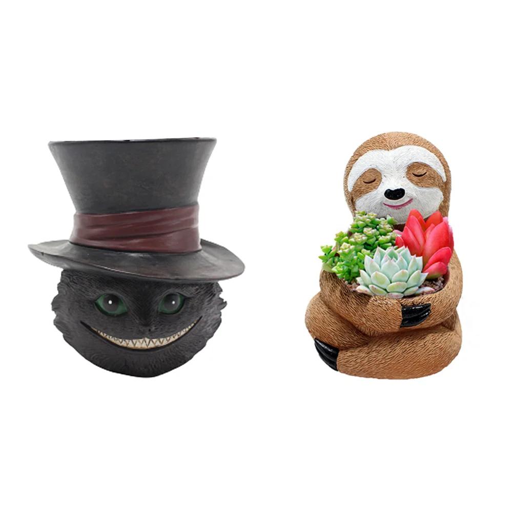 Creative Succulent Planter Flowerpot Black Cat Cute Resin Plant Pot Best Gifts for Family Friends Sloth Plant Holder Xmas Gifts