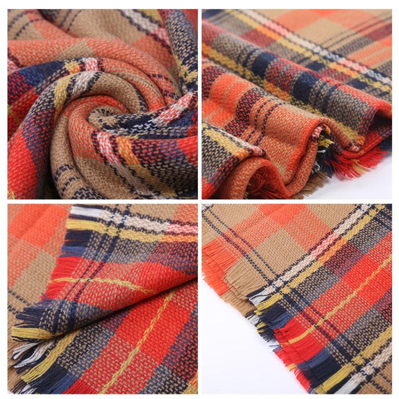 Autumn/Winter Striped Orange Checked Color Checked Soft Scarf, Large Square Shawl, Ladies