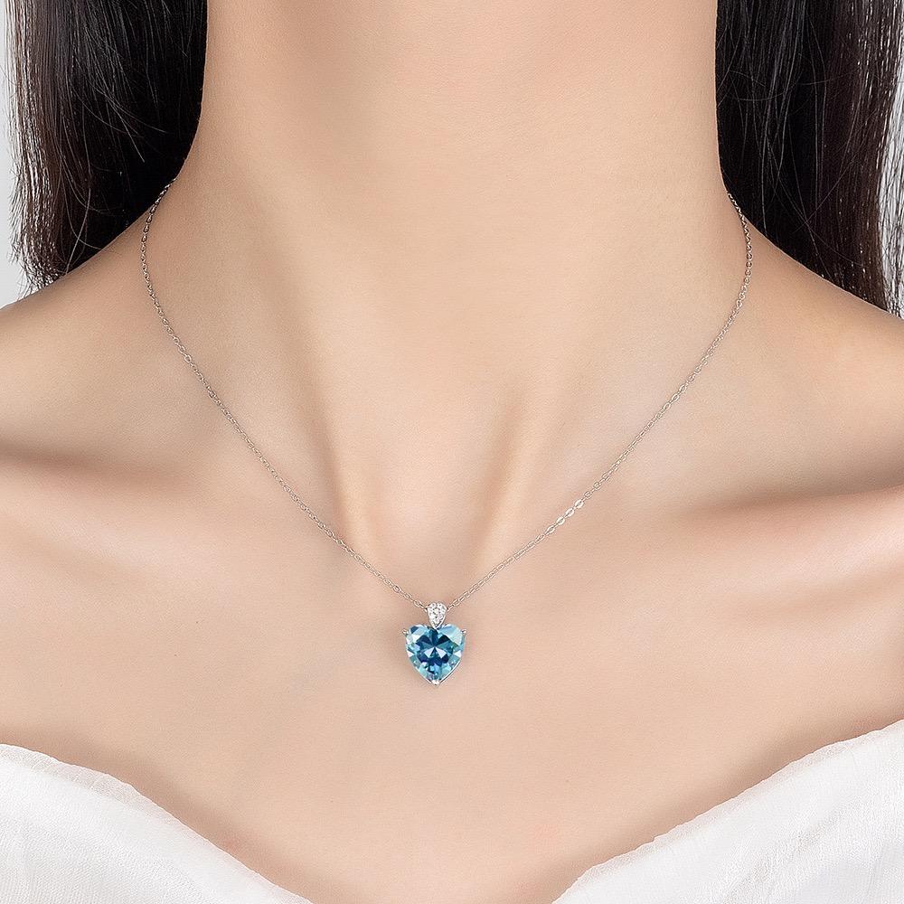 925 Sterling Silver Fashion Light Luxury Blue Love Zircon Pendant Necklace Birthday Party Anniversary Gift