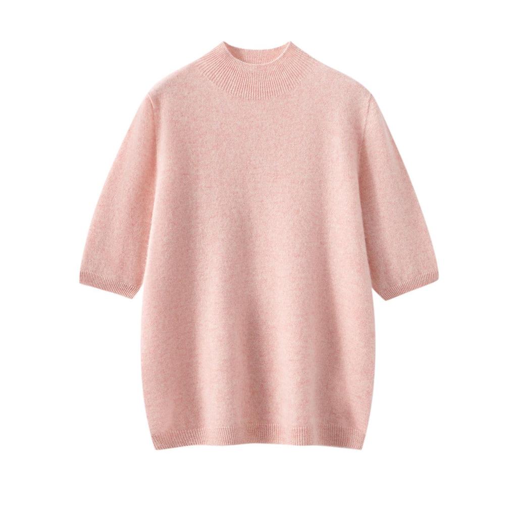 Women's Pure Cashmere Short Sleeve Half High Neck Knit Pullover