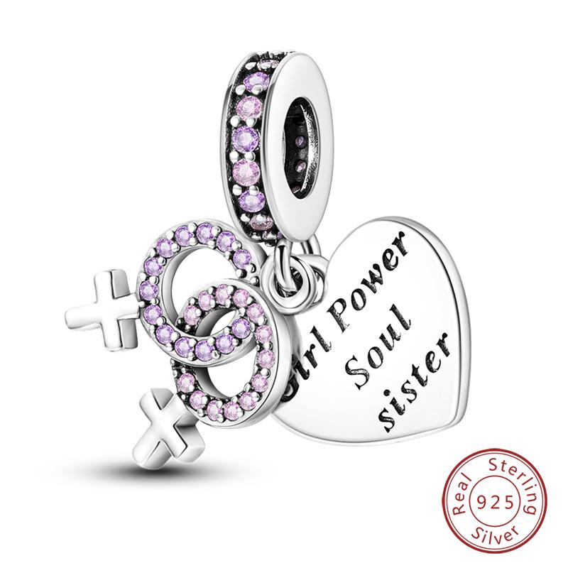 100% Copper Sisters Best Friends Series Charms Pink Heart Rose Beads Fit Qikaola Bracelet Diy Birthday Jewelry Gift