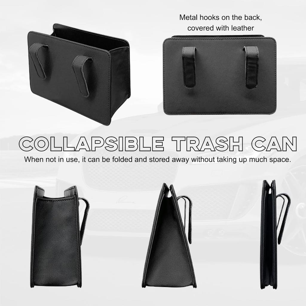Car Trash Can, Foldable Waterproof Leather Car Garbage Organizer Holder, Automotive Mini Dustbin Container With One Roll Trash Bag, Universal