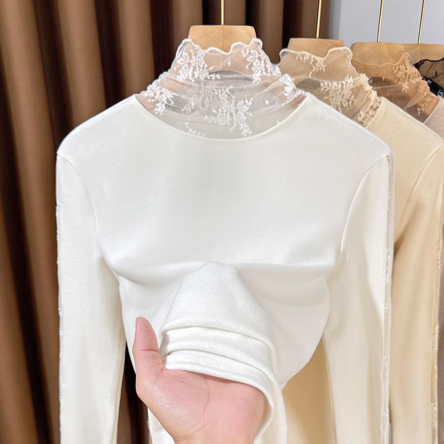 

Chic Autumn/Winter High Neck Lace Layering Top for Women M (recommended 80-90 jin) білий