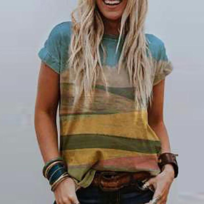 

Жіноча літня футболка трендовий принт ретро мода футболки з коротким рукавом повсякденні друковані топи L коричневий