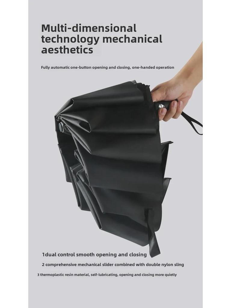 Schwarzer automatischer Sonnen- und Regenschirm mit 32 Knochen – kompakter Sonnenschirm mit doppeltem Verwendungszweck für Damen, ideales Geschäftsgeschenk