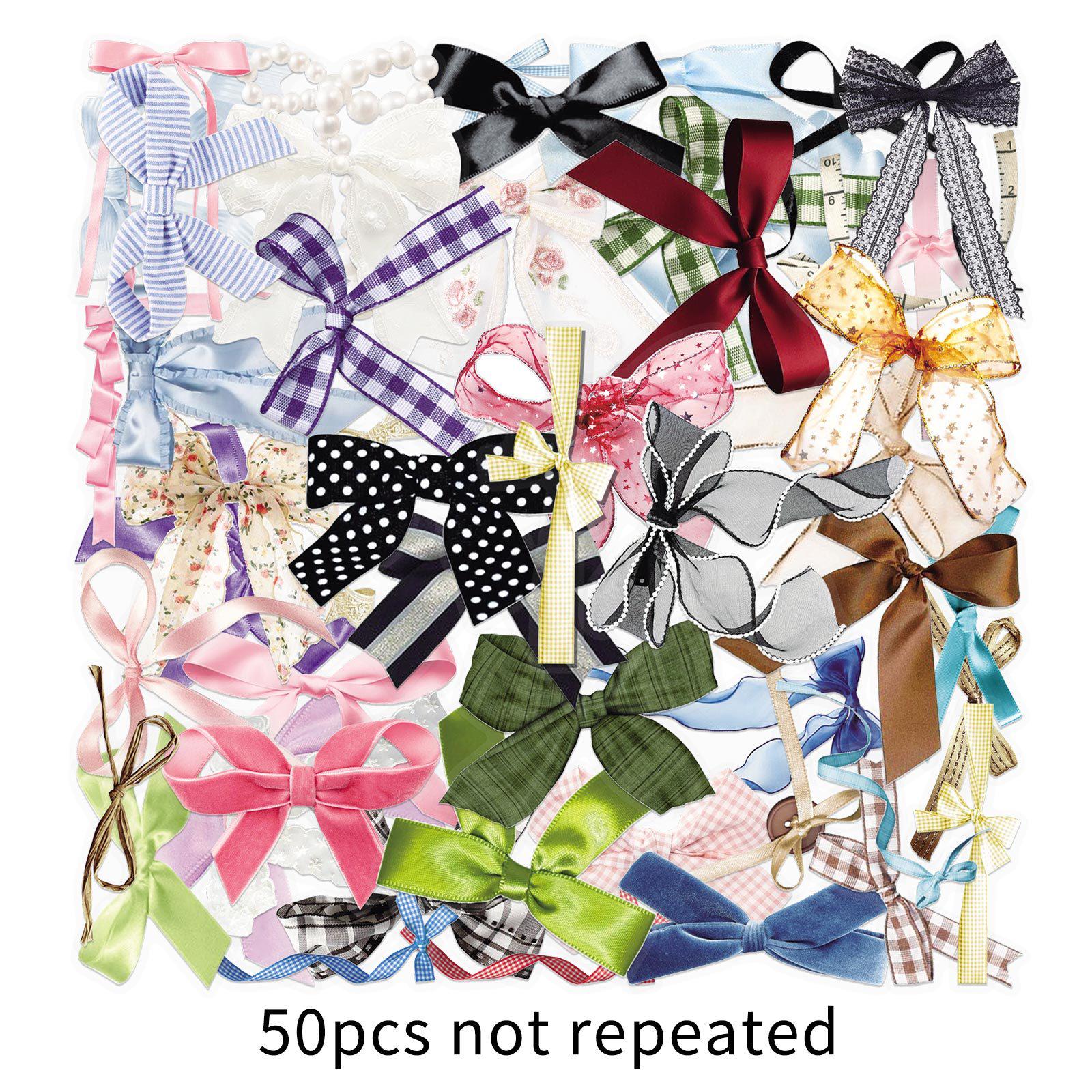 50PCS HD Bowknot PET Transparent Girly INS Style Waterproof Planner & Teacup Stickers
